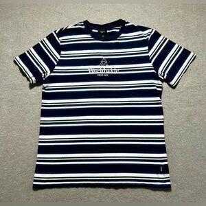 HUF Worldwide Since 2002 Blue White Stripe T-Shirt Men’s Large Skate Cotton Tee